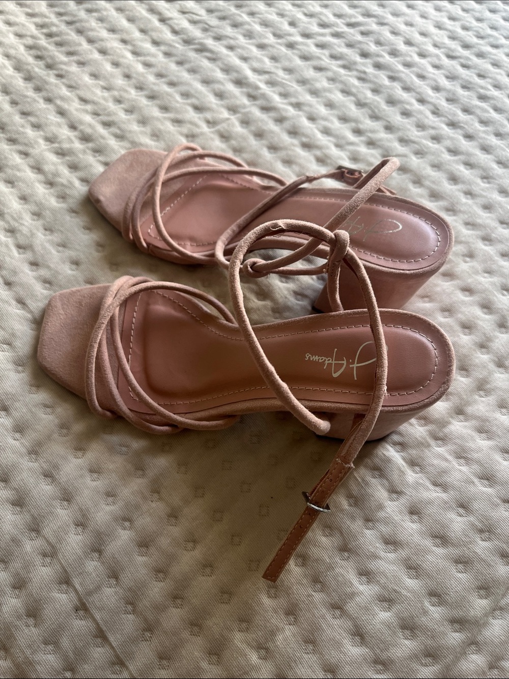 Blush Pink Strappy Block Heel Sandals with Ankle Tie